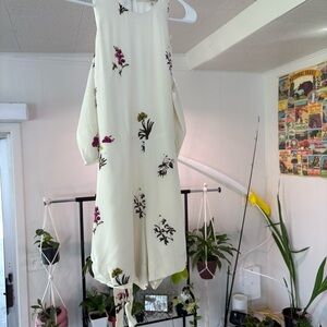 Rachael Pally Floral‎ Print Romper Tie Waist Sleeves Ivory Size S